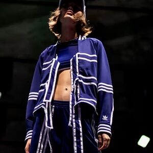 Adidas x Ji Won Choi Blue and White tie front top/jacket